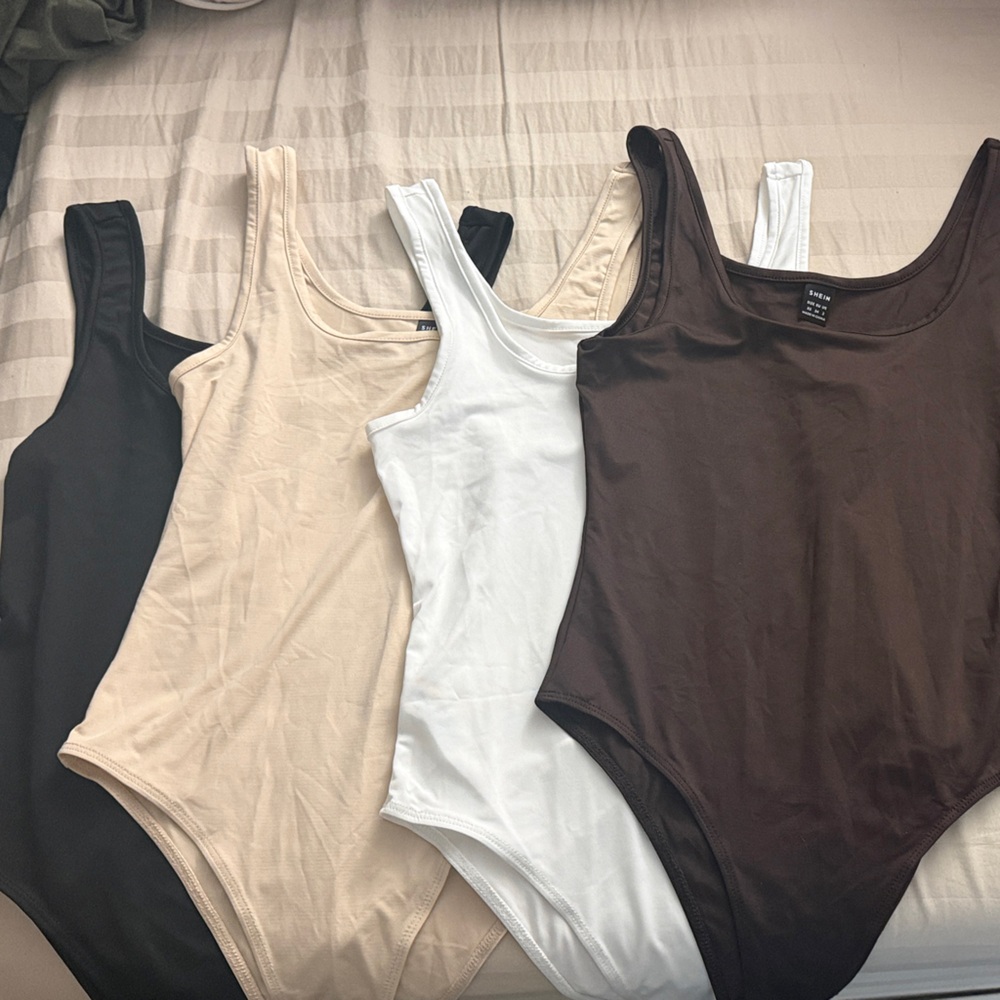 SHEIN Women's Tank Tops - Classic Black, Beige, White, and Brown Set